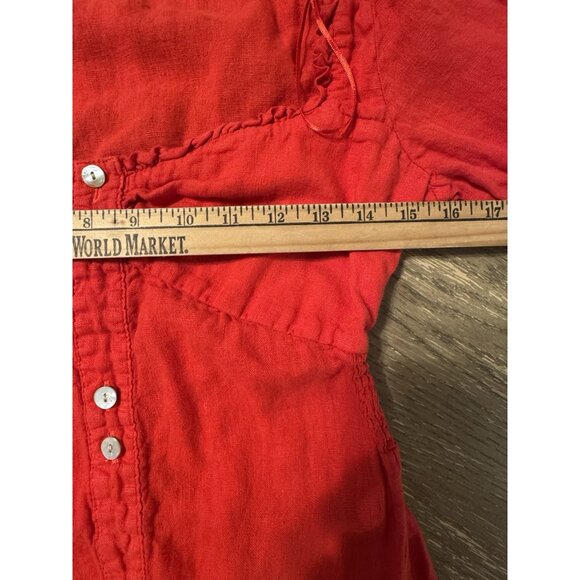 Zara Linen Red Mini Linen Puff Sleeve Dress Medium Button Stretch Waist Party - Picture 6 of 12